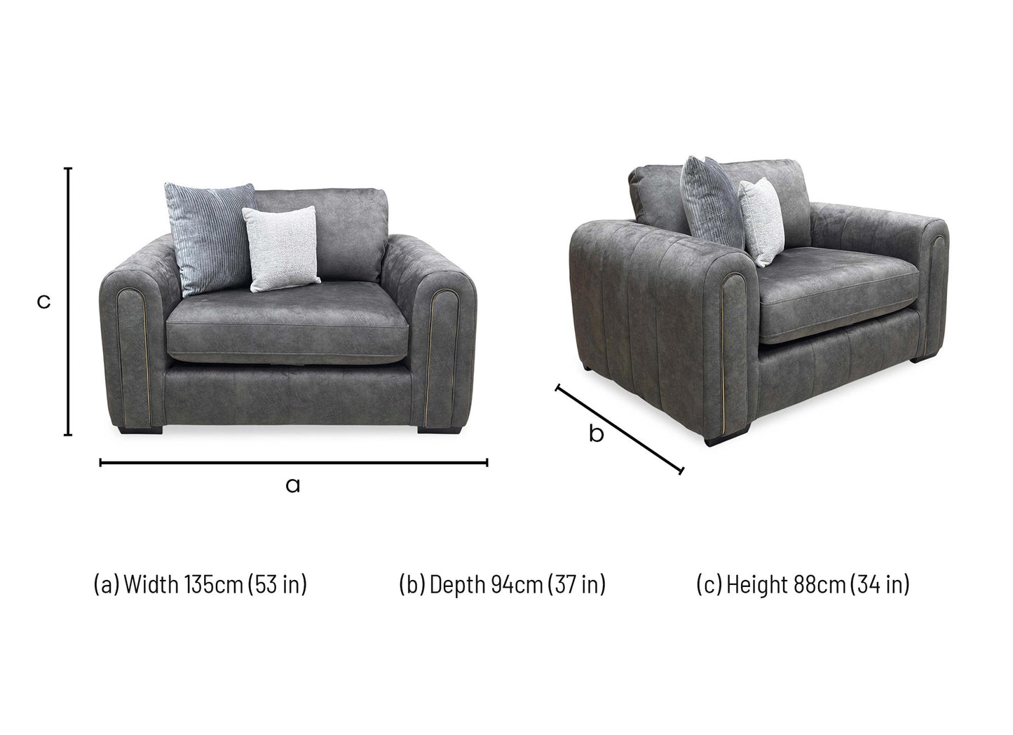 'Amara' Charcoal Velvet Snuggle Chairs - Set of 2