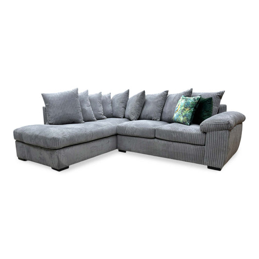 'Amalfi' Charcoal Cord Fabric Left Hand Facing Scatter Back Corner Chaise Sofa