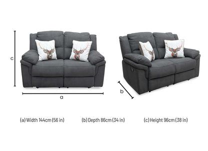 'Albion' Charcoal Fabric 2 Seater Manual Recliner Sofa