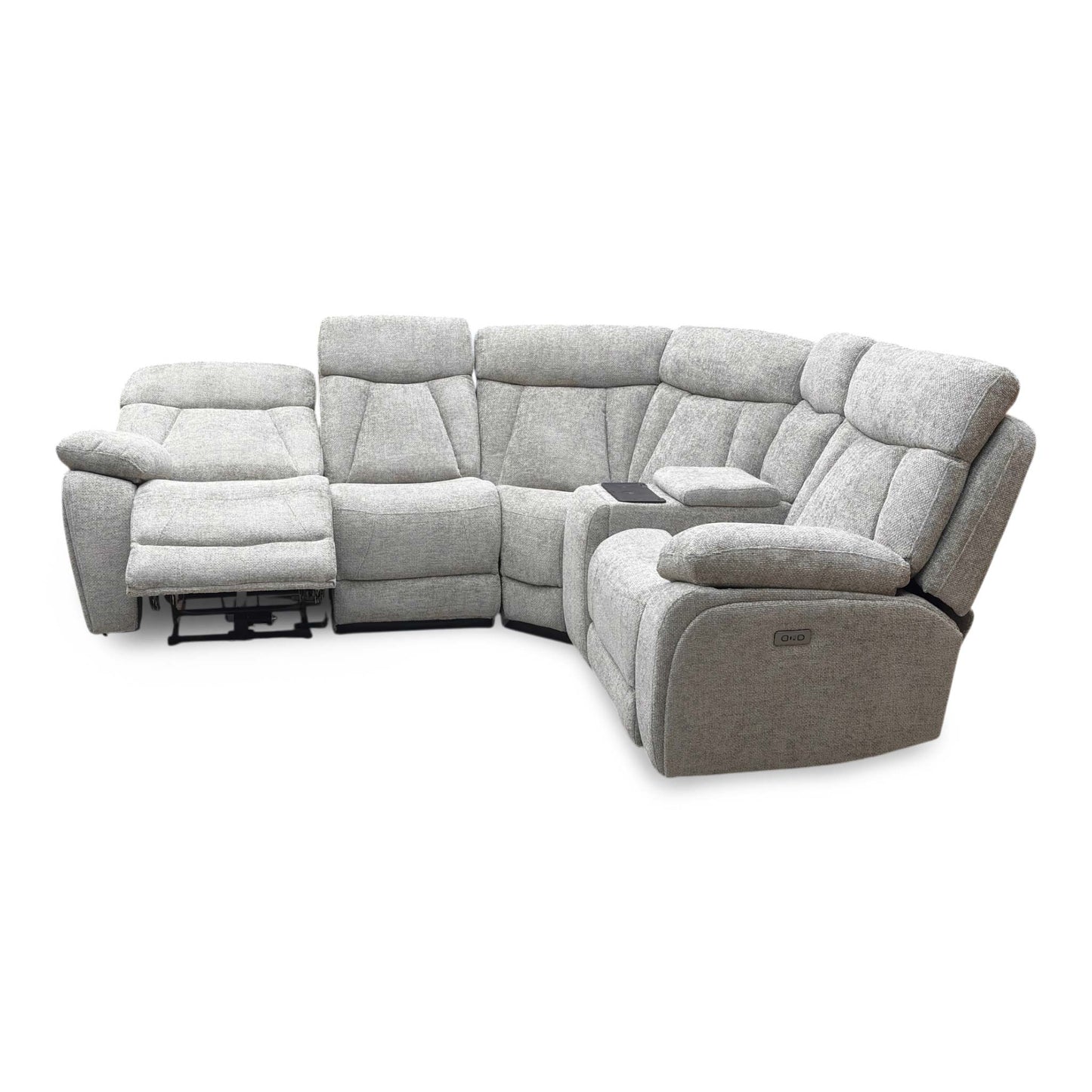 ‘Venice’ Biscuit Fabric Power Recliner Corner Sofa with Smart Tech Console Unit - product photo 3