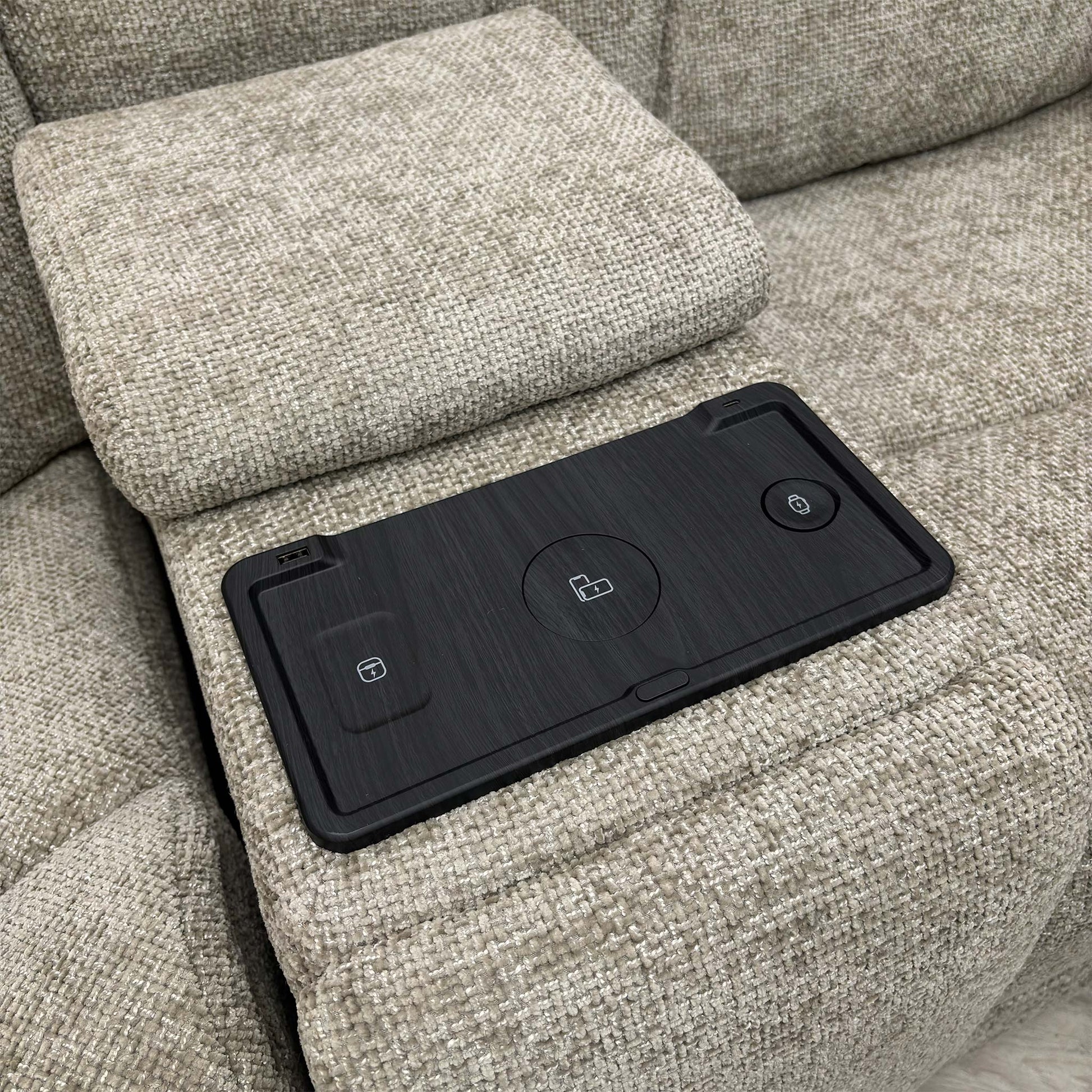 ‘Venice’ Biscuit Fabric Power Recliner Corner Sofa with Smart Tech Console Unit - product photo 9