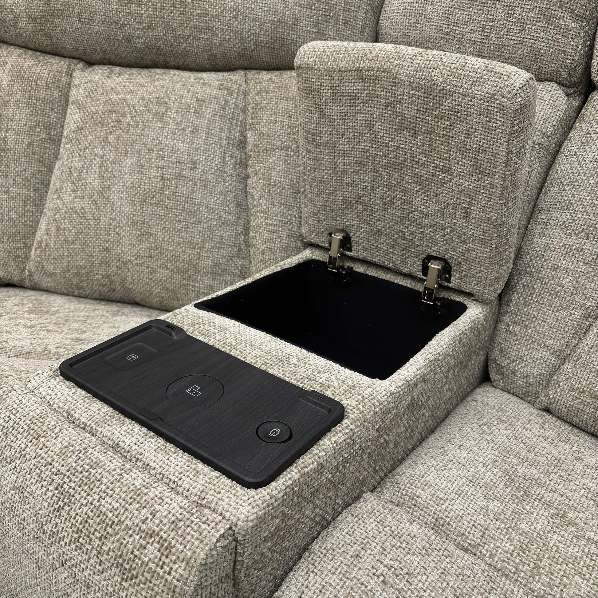 ‘Venice’ Biscuit Fabric Power Recliner Corner Sofa with Smart Tech Console Unit - product photo 10