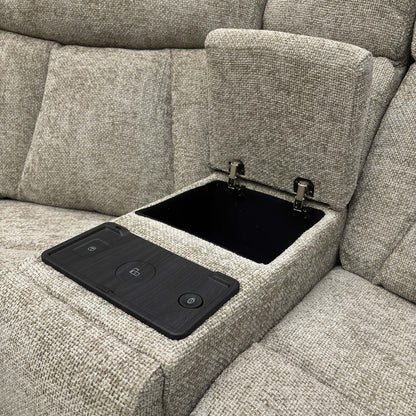 ‘Venice’ Biscuit Fabric Power Recliner Corner Sofa with Smart Tech Console Unit - product photo 10