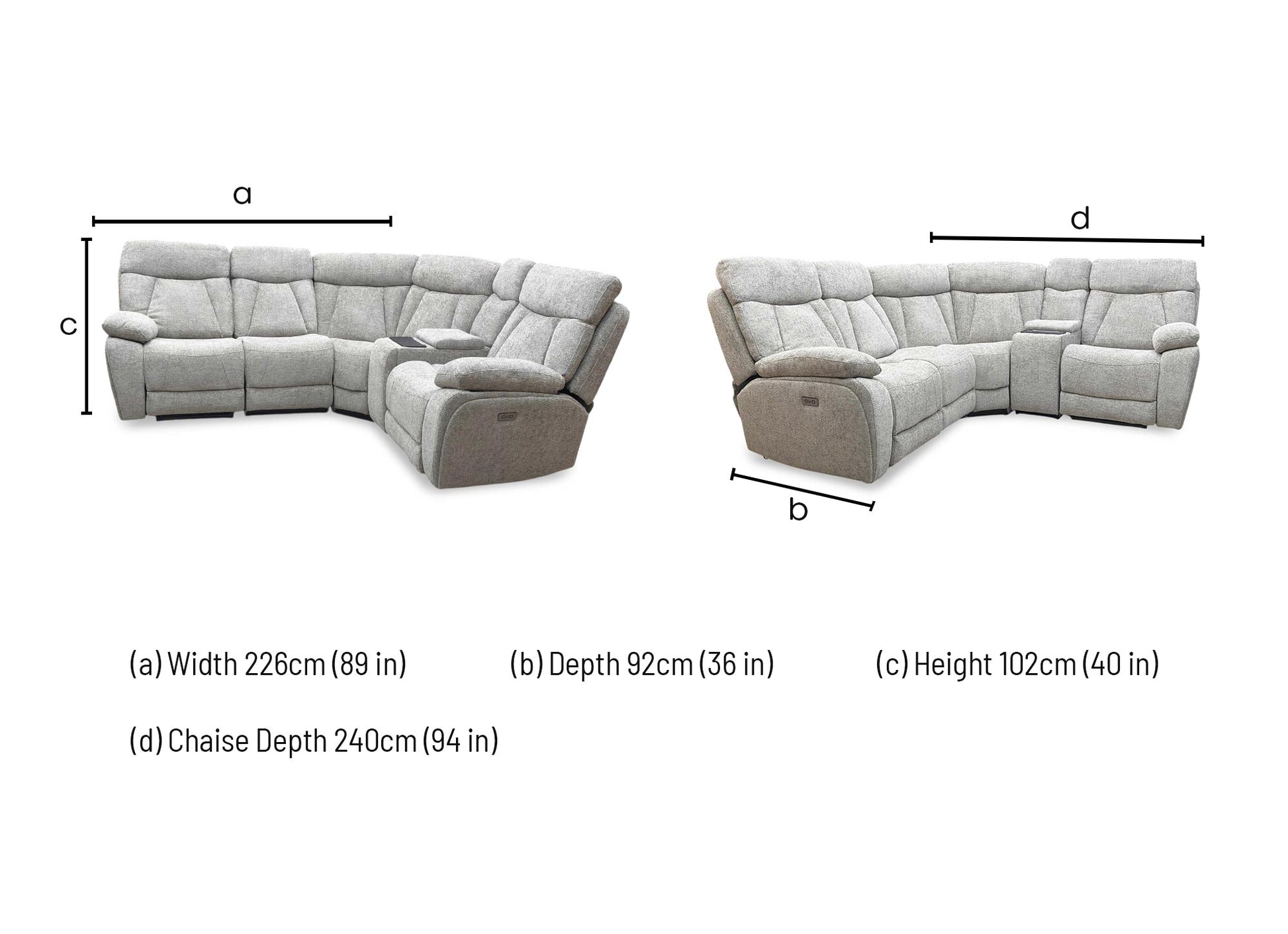 ‘Venice’ Biscuit Fabric Power Recliner Corner Sofa with Smart Tech Console Unit - product photo 11