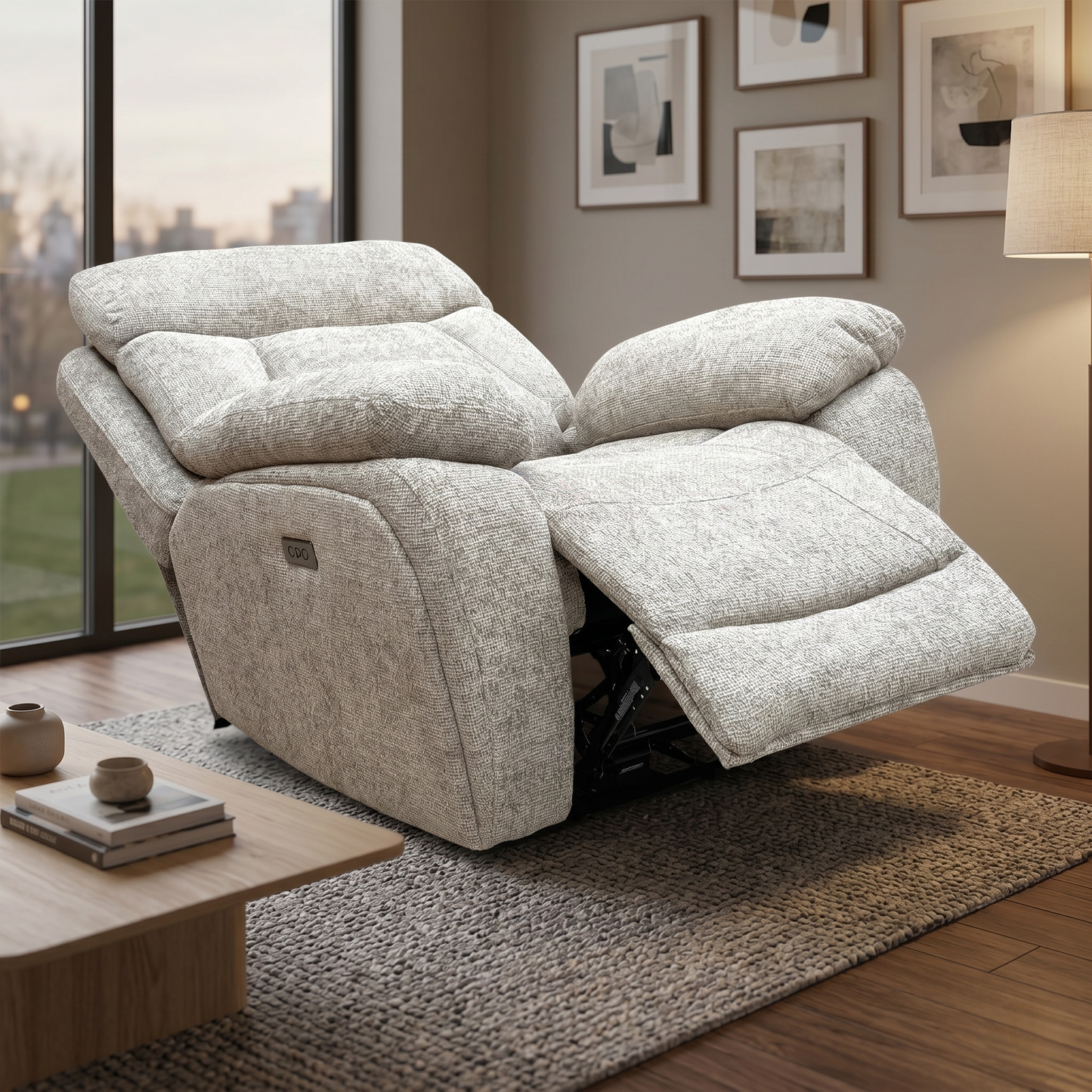 ‘Venice’ Biscuit Fabric Power Recliner Armchair