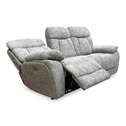 ‘Venice’ Nickel Grey Fabric Power Recliner 3 Seater Sofa