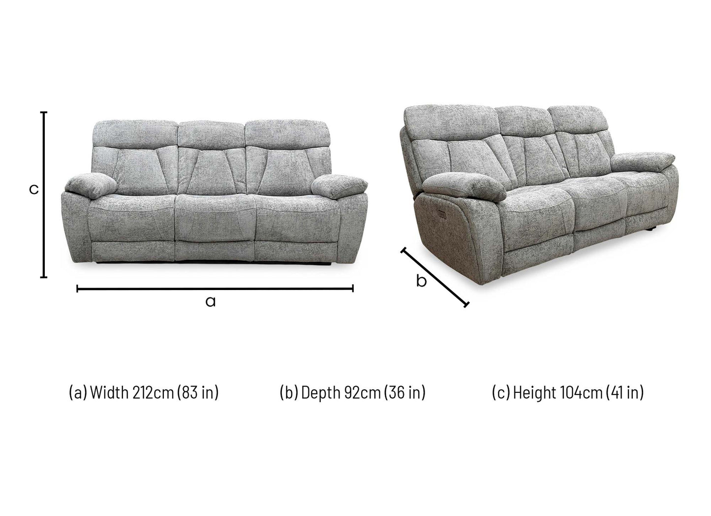 ‘Venice’ Nickel Grey Fabric Power Recliner 3 Seater Sofa
