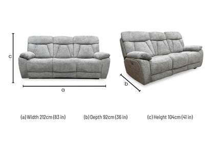 ‘Venice’ Nickel Grey Fabric Power Recliner 3 Seater Sofa