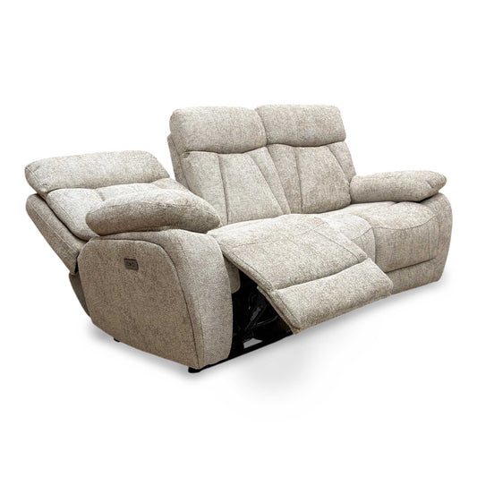 ‘Venice’ Biscuit Fabric Power Recliner 3 Seater Sofa