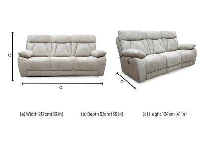 ‘Venice’ Biscuit Fabric Power Recliner 3 Seater Sofa