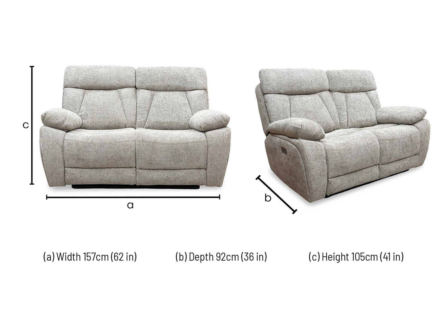 ‘Venice’ Biscuit Fabric Power Recliner 2 Seater Sofa