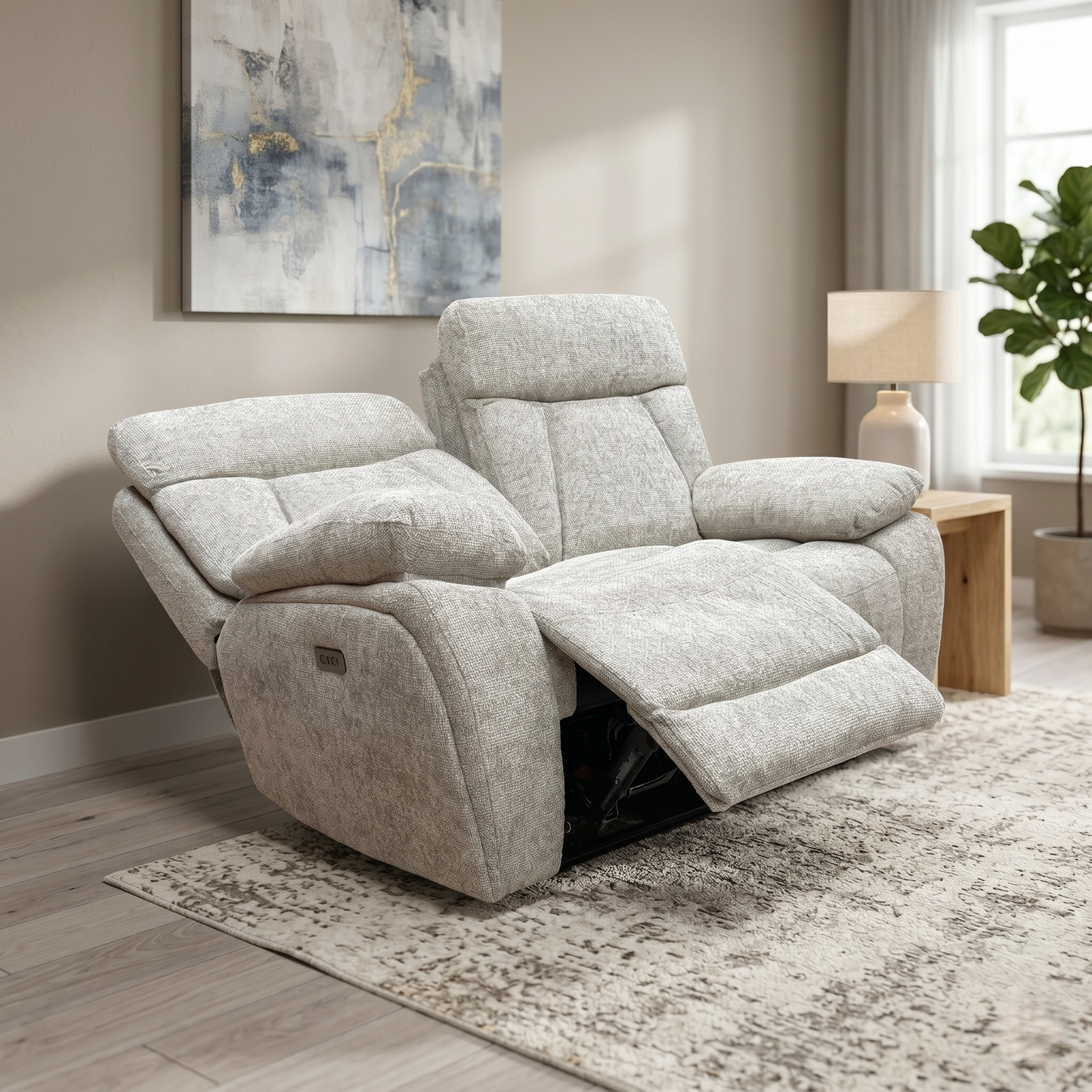 ‘Venice’ Biscuit Fabric Power Recliner 2 Seater Sofa