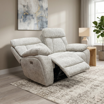 ‘Venice’ Biscuit Fabric Power Recliner 2 Seater Sofa