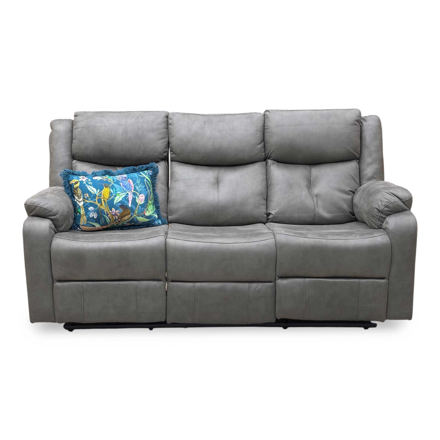 'Roma' Steel Suede Fabric Power Recliner 3 Seater Sofa With Drop Down Cup Holders and Wireless Charging