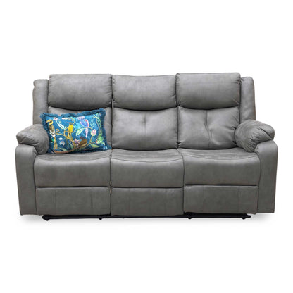 'Roma' Steel Suede Fabric Power Recliner 3 Seater Sofa With Drop Down Cup Holders and Wireless Charging