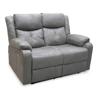 'Roma' Steel Suede Fabric Power Recliner 2 Seater Sofa