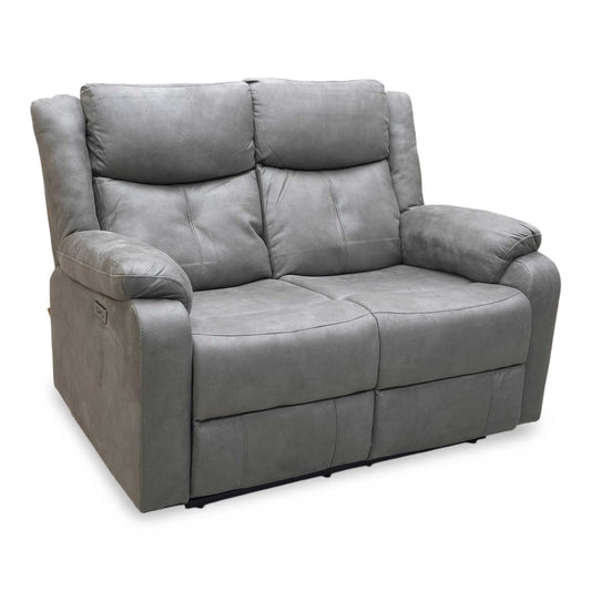 'Roma' Steel Suede Fabric Power Recliner 2 Seater Sofa