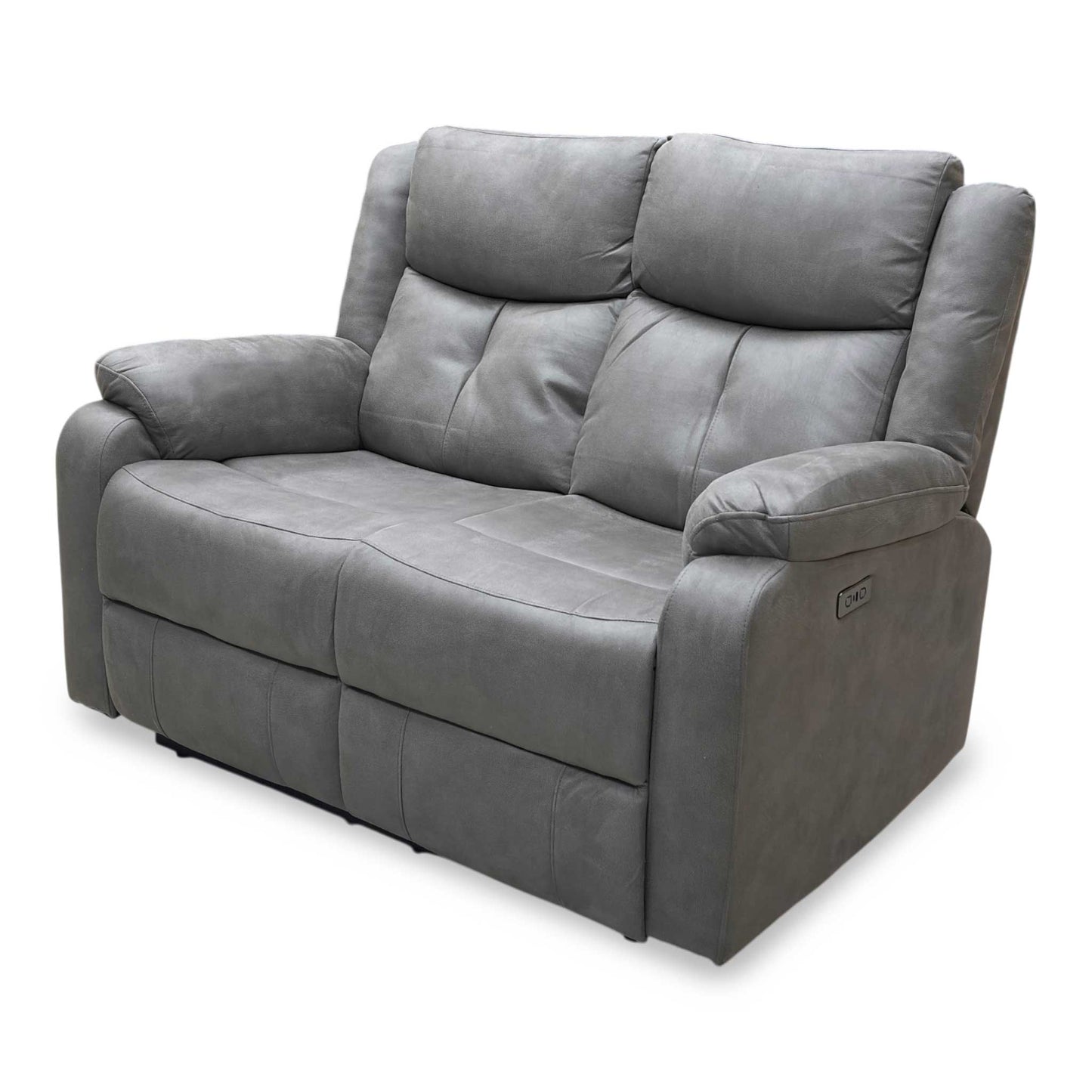 'Roma' Steel Suede Fabric Power Recliner 2 Seater Sofa