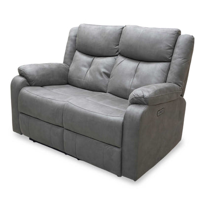 'Roma' Steel Suede Fabric Power Recliner 2 Seater Sofa