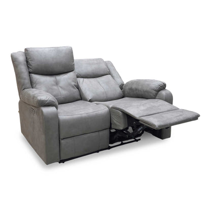 'Roma' Steel Suede Fabric Power Recliner 2 Seater Sofa