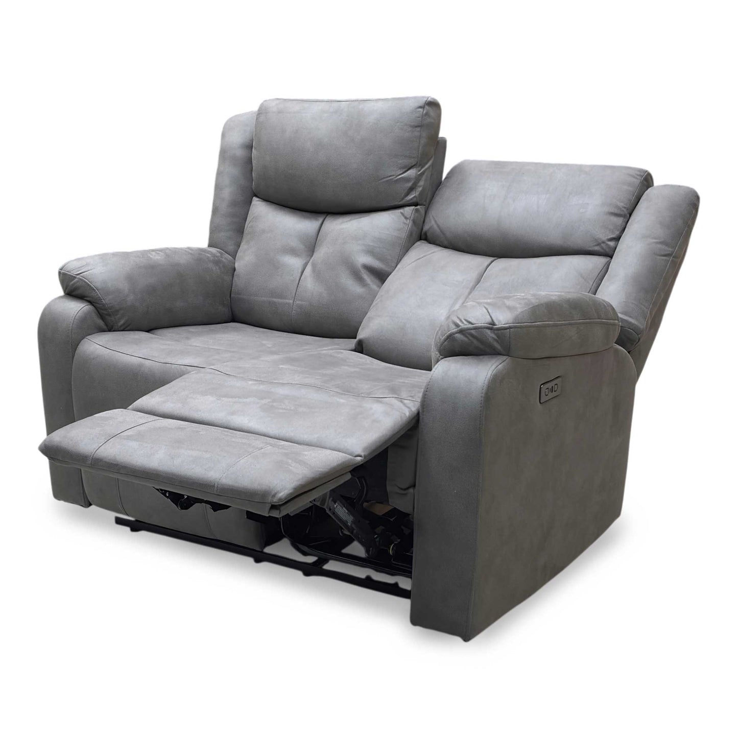 'Roma' Steel Suede Fabric Power Recliner 2 Seater Sofa