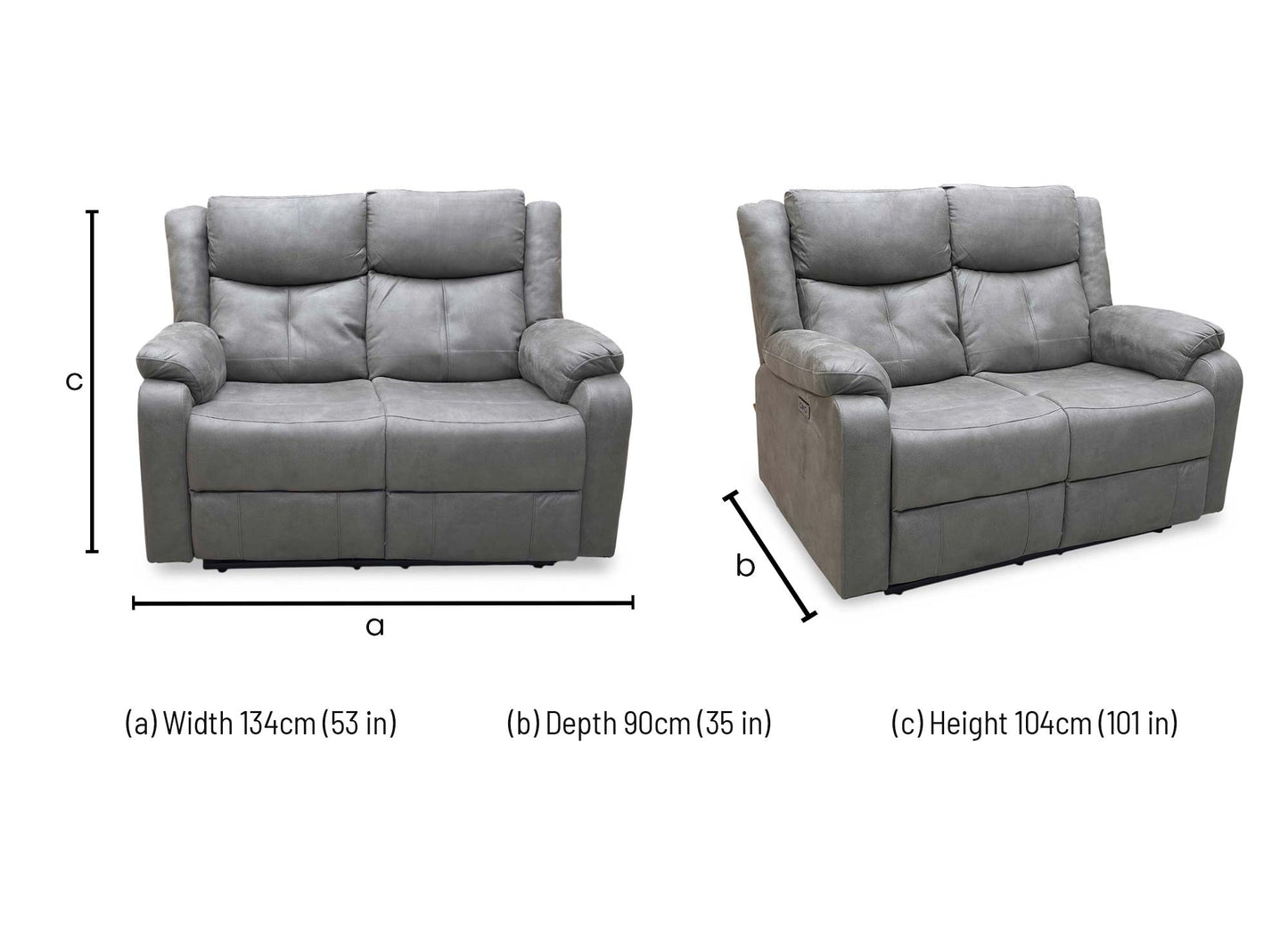 'Roma' Steel Suede Fabric Power Recliner 2 Seater Sofa