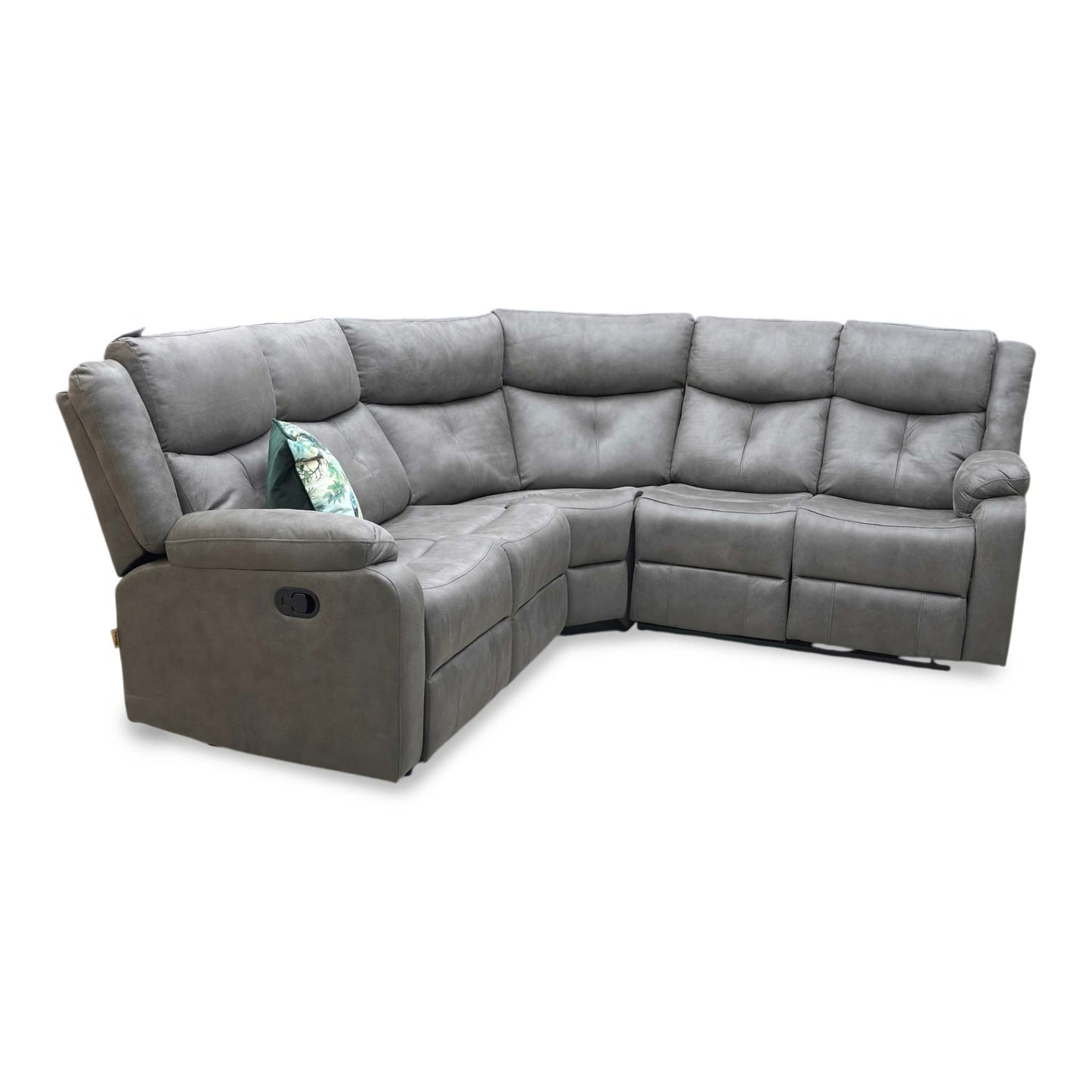 'Roma' Steel Suede Fabric Manual Recliner Corner Sofa With Drop Down Cup Holders and Wireless Charging