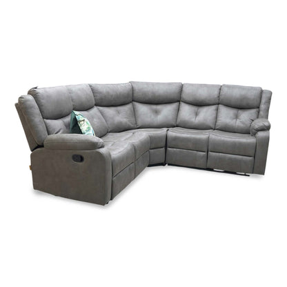 'Roma' Steel Suede Fabric Manual Recliner Corner Sofa With Drop Down Cup Holders and Wireless Charging