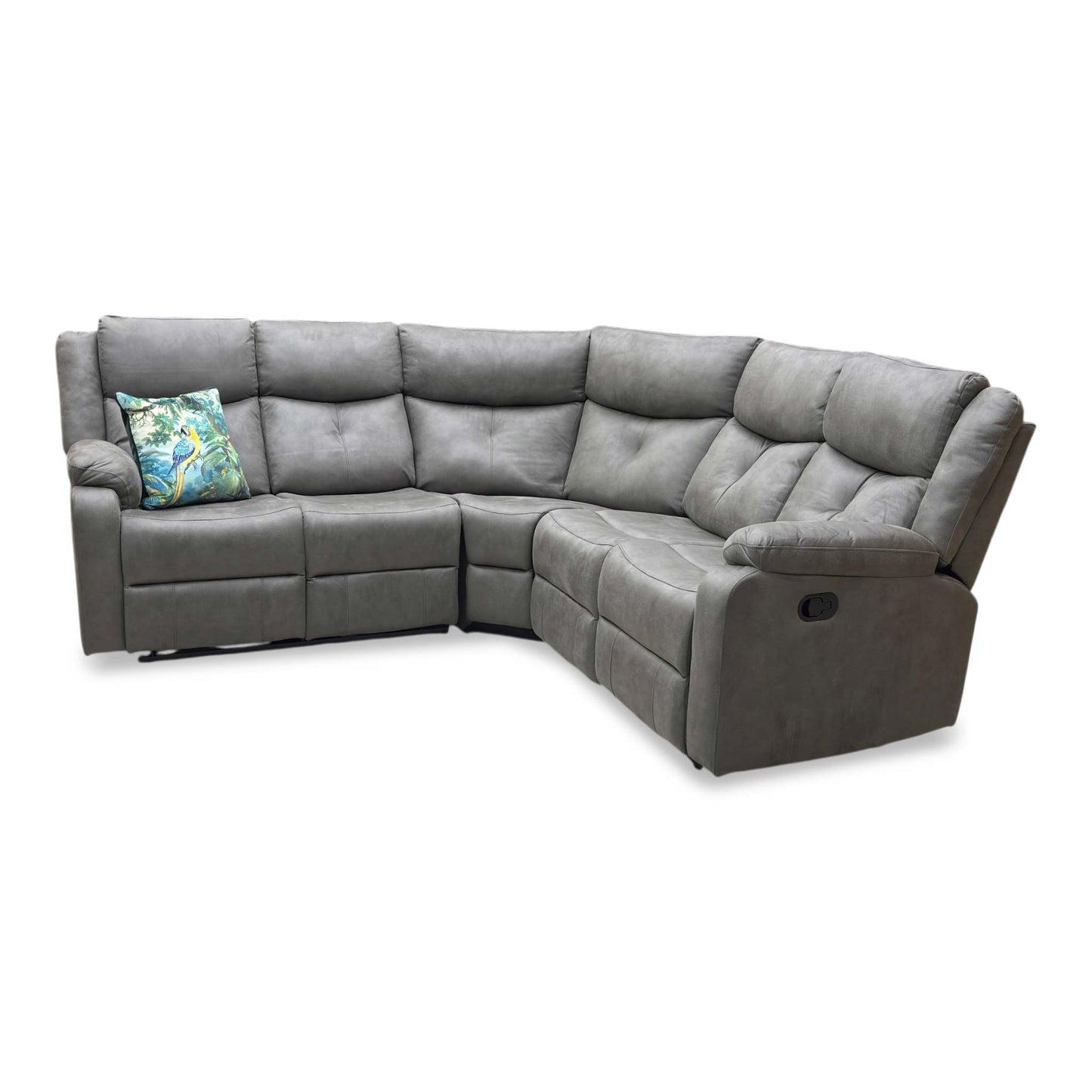 'Roma' Steel Suede Fabric Manual Recliner Corner Sofa With Drop Down Cup Holders and Wireless Charging