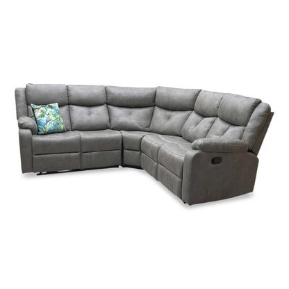 'Roma' Steel Suede Fabric Manual Recliner Corner Sofa With Drop Down Cup Holders and Wireless Charging