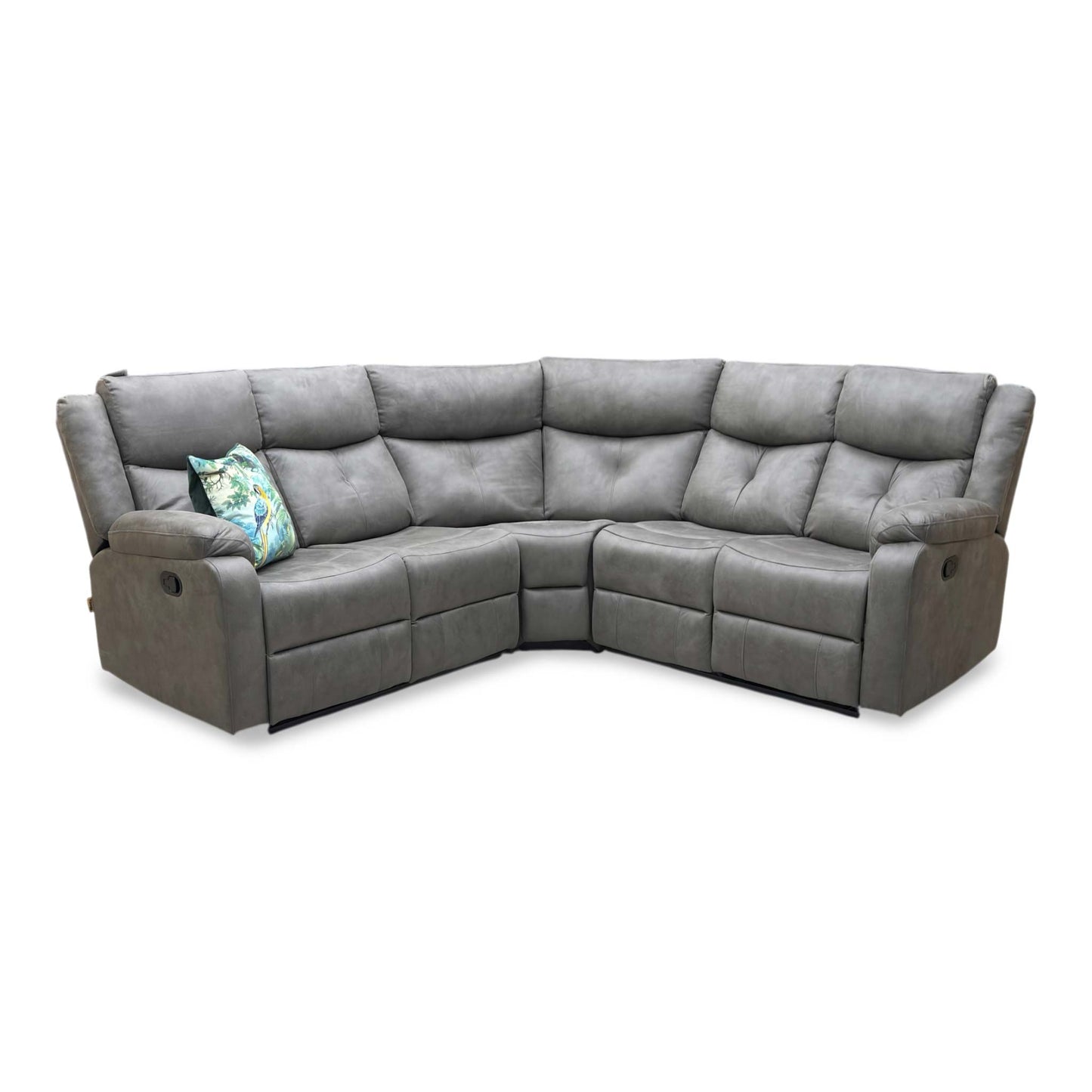 'Roma' Steel Suede Fabric Manual Recliner Corner Sofa With Drop Down Cup Holders and Wireless Charging