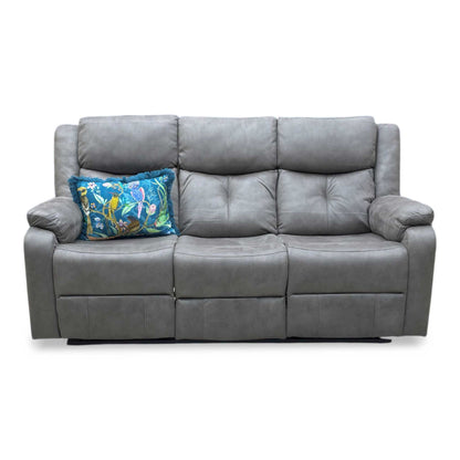 Front view of the three-seat configuration, illustrating the generous seating area and ergonomic lumbar support.