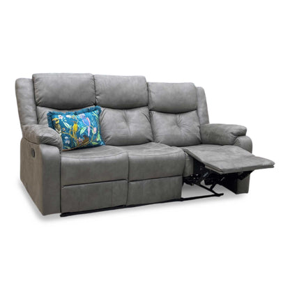 Full view of the Roma 3-seater manual recliner sofa in Steel grey suede-effect fabric, featuring a contemporary high-back design.