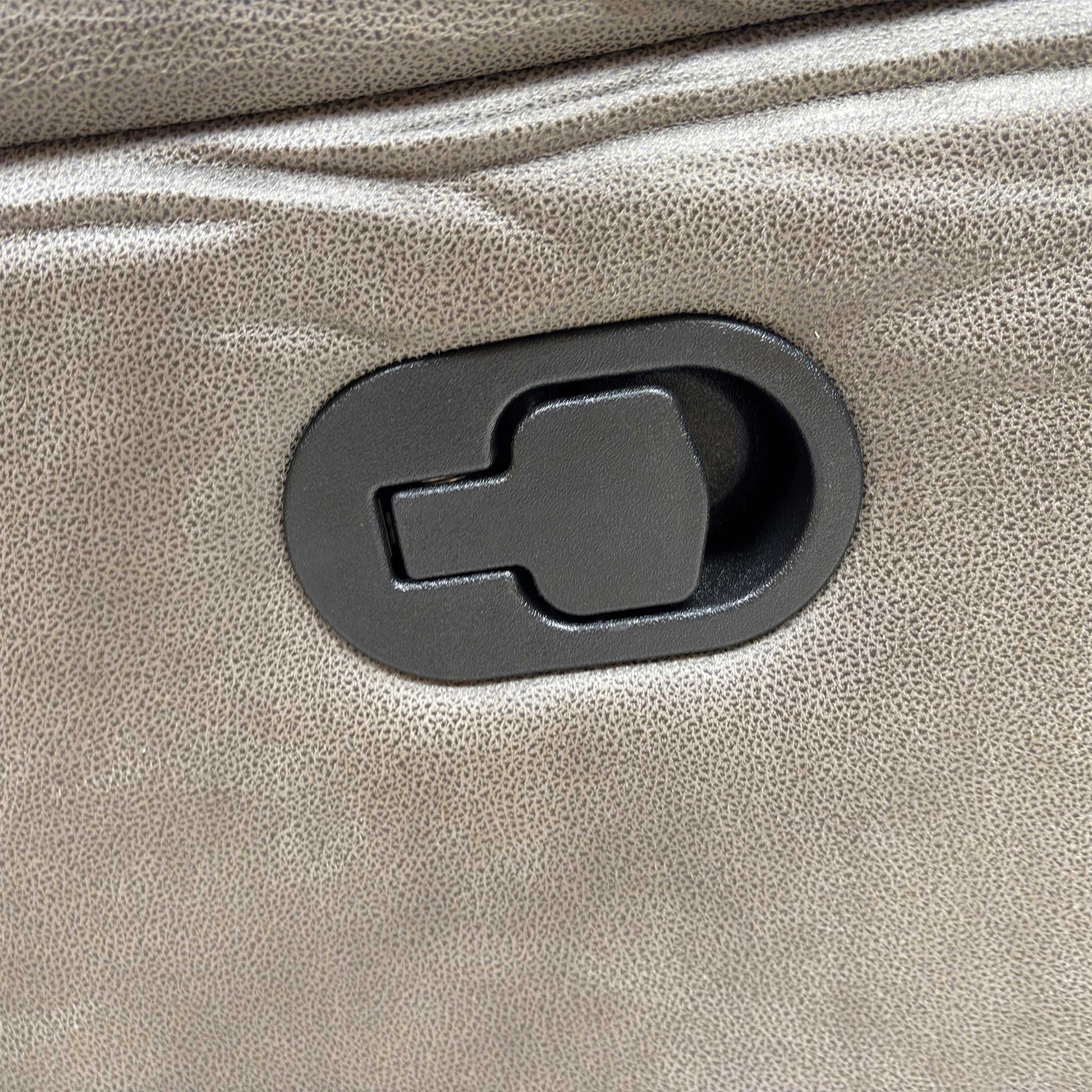 Low-angle view of the base, showcasing the sturdy integrated metal reclining mechanism and stable foundation.