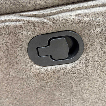 Low-angle view of the base, showcasing the sturdy integrated metal reclining mechanism and stable foundation.
