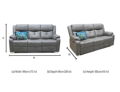 Dimensions diagram for the Roma 3-seater manual recliner.