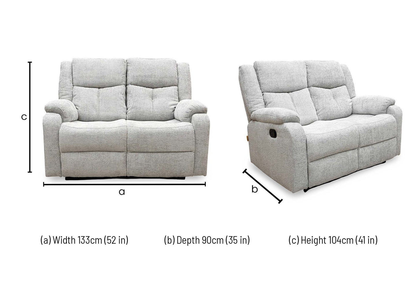 ‘Roma’ Silver Fabric Manual Recliner 2 Seater Sofa