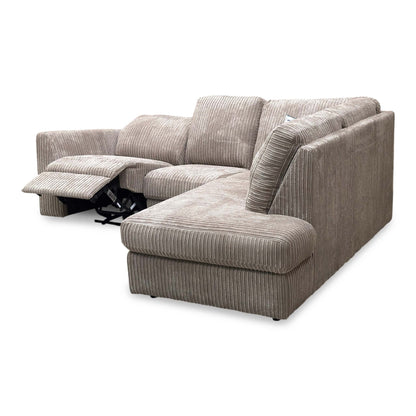 'Heydon' Mocha Cord Fabric Left Hand Facing Arm Open End Corner Power Recliner