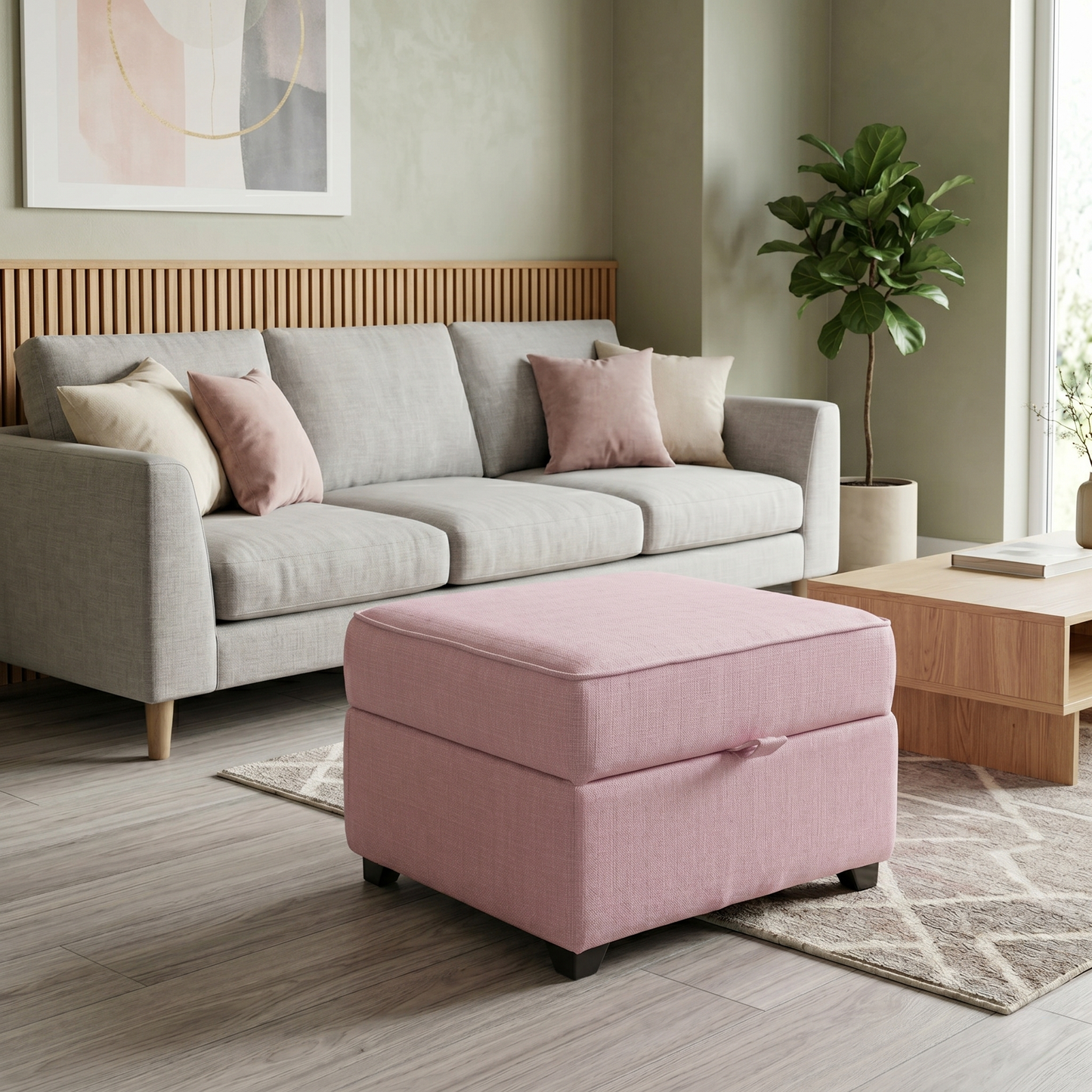 'Angelic' Cotswold Plain Pink Fabric Storage Footstool