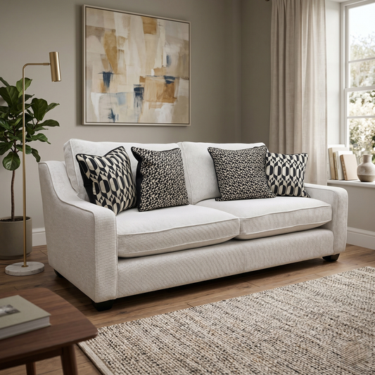 ‘Celine’ Tuzzi Ivory Mchrome Scat Eb Sp Cel03t Tight Weave Fabric 3 Seater Classic Back Sofa