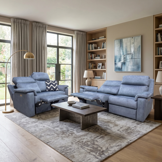 G Plan ‘Thornbury’ A125 Stingray Indigo Velvet 3 + 2 Seater Power Recliner Sofa with Power Headrest