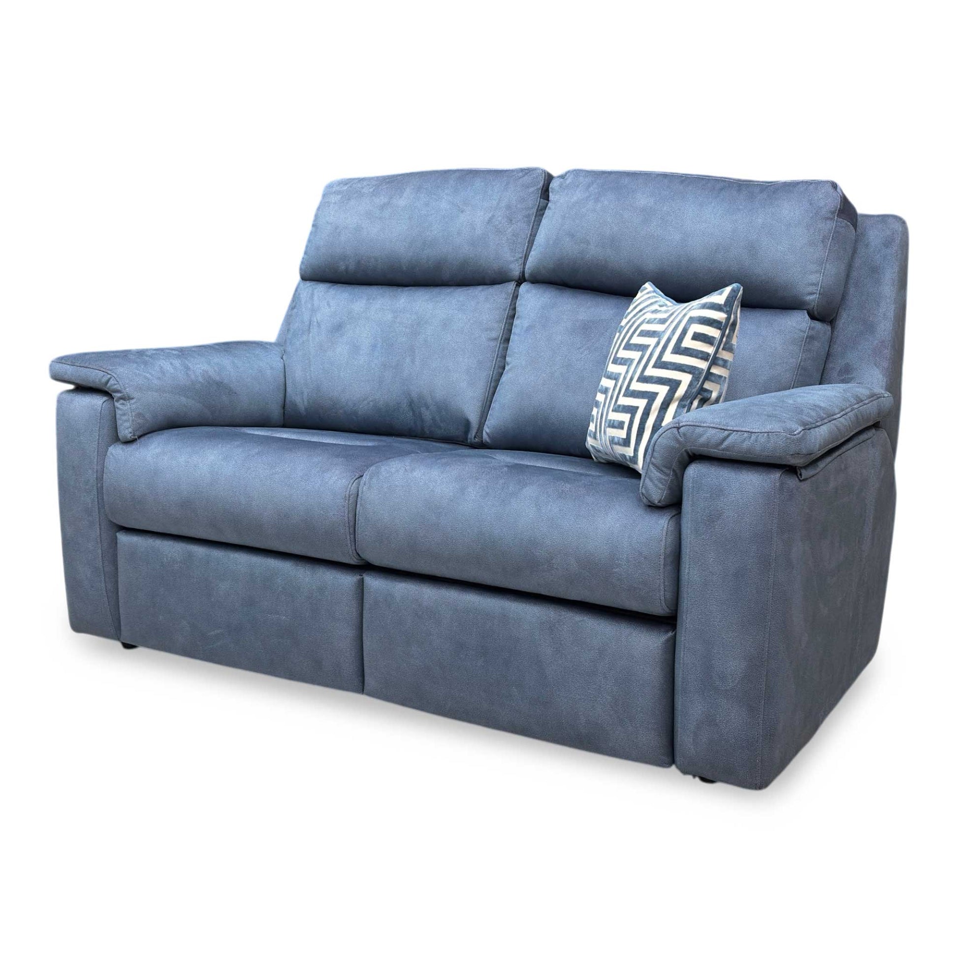 Detailed shot of the wooden feet, highlighting the sturdy base and the dark finish that complements the indigo velvet.