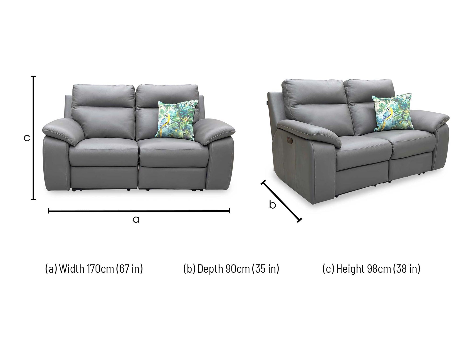 Nicoletti ‘Pepino’ 327 Torello Grigio Scuro Grey Leather 2 Seater Power Recliner Sofa - product photo 9