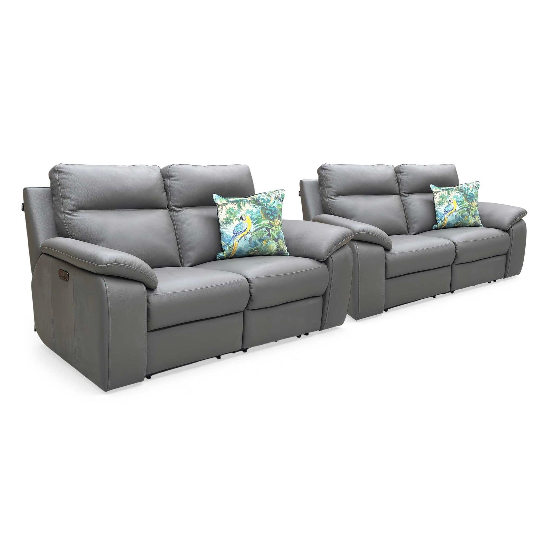 Nicoletti ‘Pepino’ 327 Torello Grigio Scuro Grey Leather Set: 2 + 2 Seater Power Recliner Sofa - product photo 4