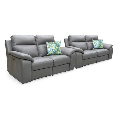Nicoletti ‘Pepino’ 327 Torello Grigio Scuro Grey Leather Set: 2 + 2 Seater Power Recliner Sofa - product photo 4
