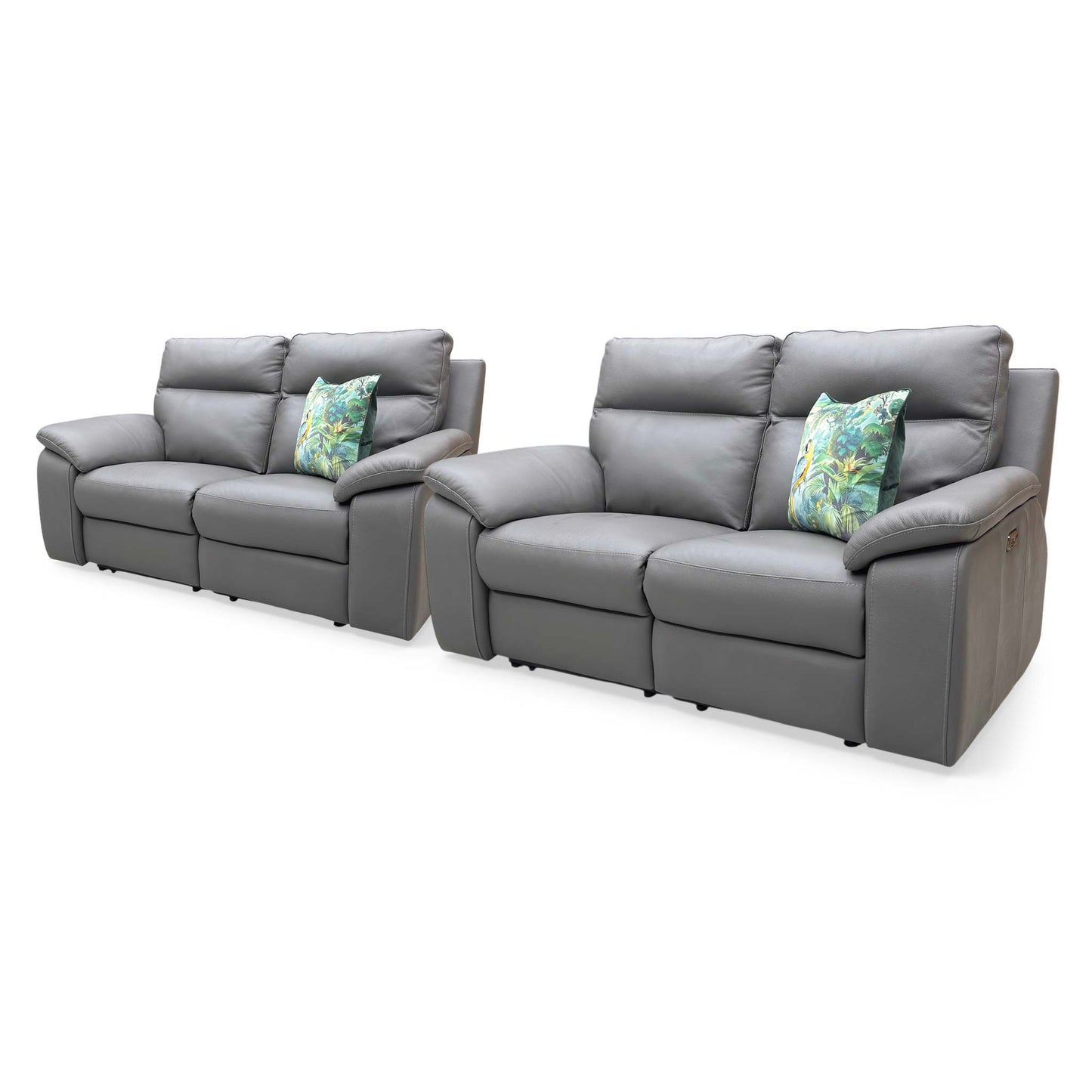 Nicoletti ‘Pepino’ 327 Torello Grigio Scuro Grey Leather Set: 2 + 2 Seater Power Recliner Sofa - product photo 5