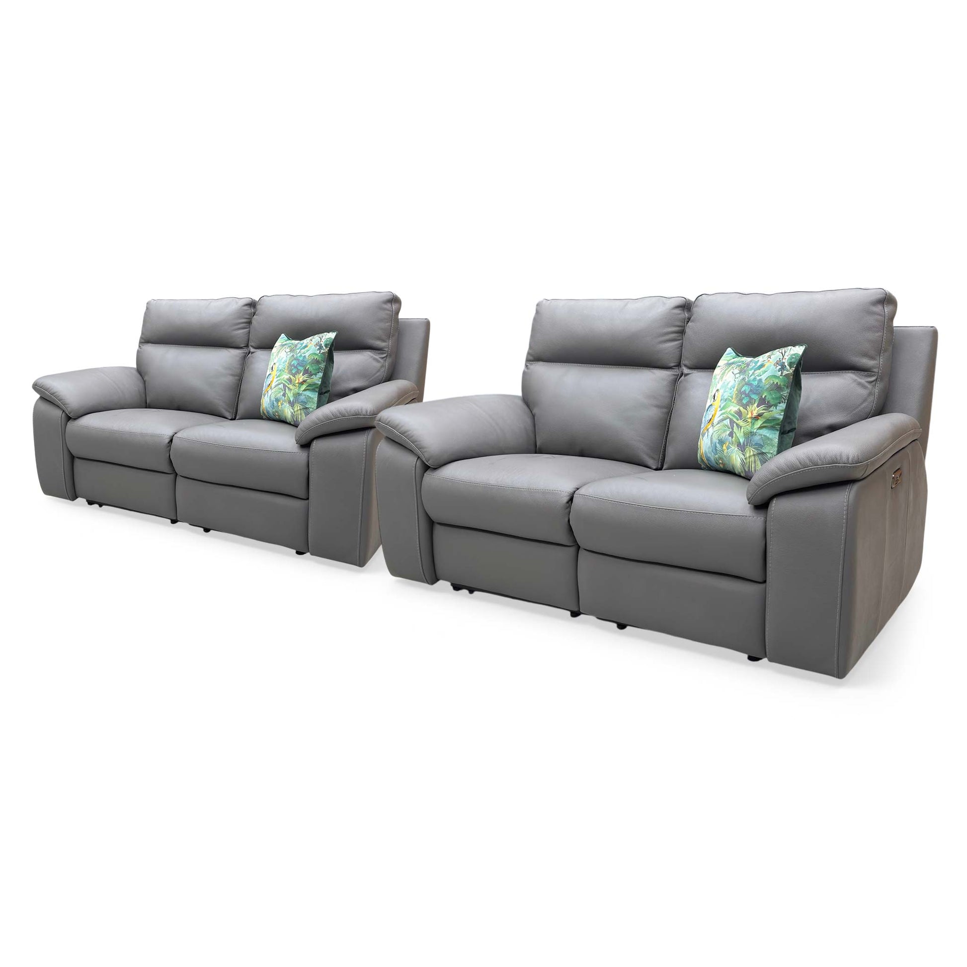 Nicoletti ‘Pepino’ 327 Torello Grigio Scuro Grey Leather Set: 2 + 2 Seater Power Recliner Sofa - product photo 5