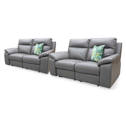Nicoletti ‘Pepino’ 327 Torello Grigio Scuro Grey Leather Set: 2 + 2 Seater Power Recliner Sofa - product photo 5