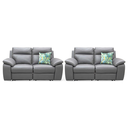 Nicoletti ‘Pepino’ 327 Torello Grigio Scuro Grey Leather Set: 2 + 2 Seater Power Recliner Sofa - product photo 6