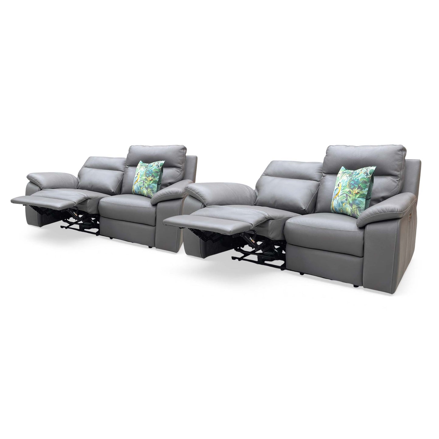 Nicoletti ‘Pepino’ 327 Torello Grigio Scuro Grey Leather Set: 2 + 2 Seater Power Recliner Sofa - product photo 3